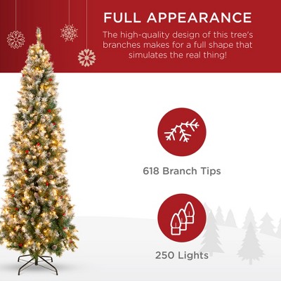 6ft Pre-Lit Frosted Pencil Christmas Tree with Pine Cones and Lights