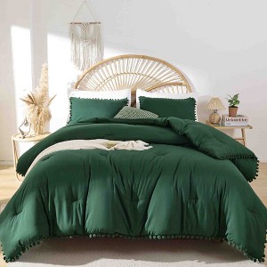 BAGOKIE 3-Piece Bed in a Bag Comforter Set with Pom Fringe - 1 of 4