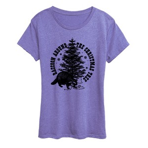 Women's - Instant Message - Raccoon Around The Christmas Tree Short Sleeve Graphic T-Shirt - 1 of 4