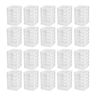 Sterilite Clear Plastic Stackable Small Drawer Storage System for Home Office, Dorm Room, or Bathrooms, White Frame