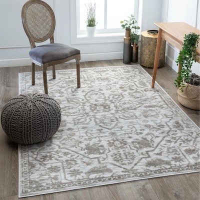 Cream Rectangular Synthetic Medallion Area Rug 9'3" x 12'6"