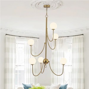 PAKOKULA Modern 6-Light Dimmable Gold Chandelier-Sputnik Ceiling Light with White Frosted Glass - 1 of 4
