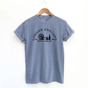 Simply Sage Market Women's Embroidered London England Short Sleeve Garment Dyed Tee - 1 of 2