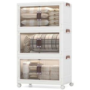 Costway 60 Gallon Storage Bins 3-Tier Stackable Storage Boxes with Lid Lockable Casters - 1 of 4