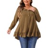 Agnes Orinda Women's Plus Size Casual V Neck Long Sleeve Ruffled Hem Button Half Placket Tops - 2 of 4