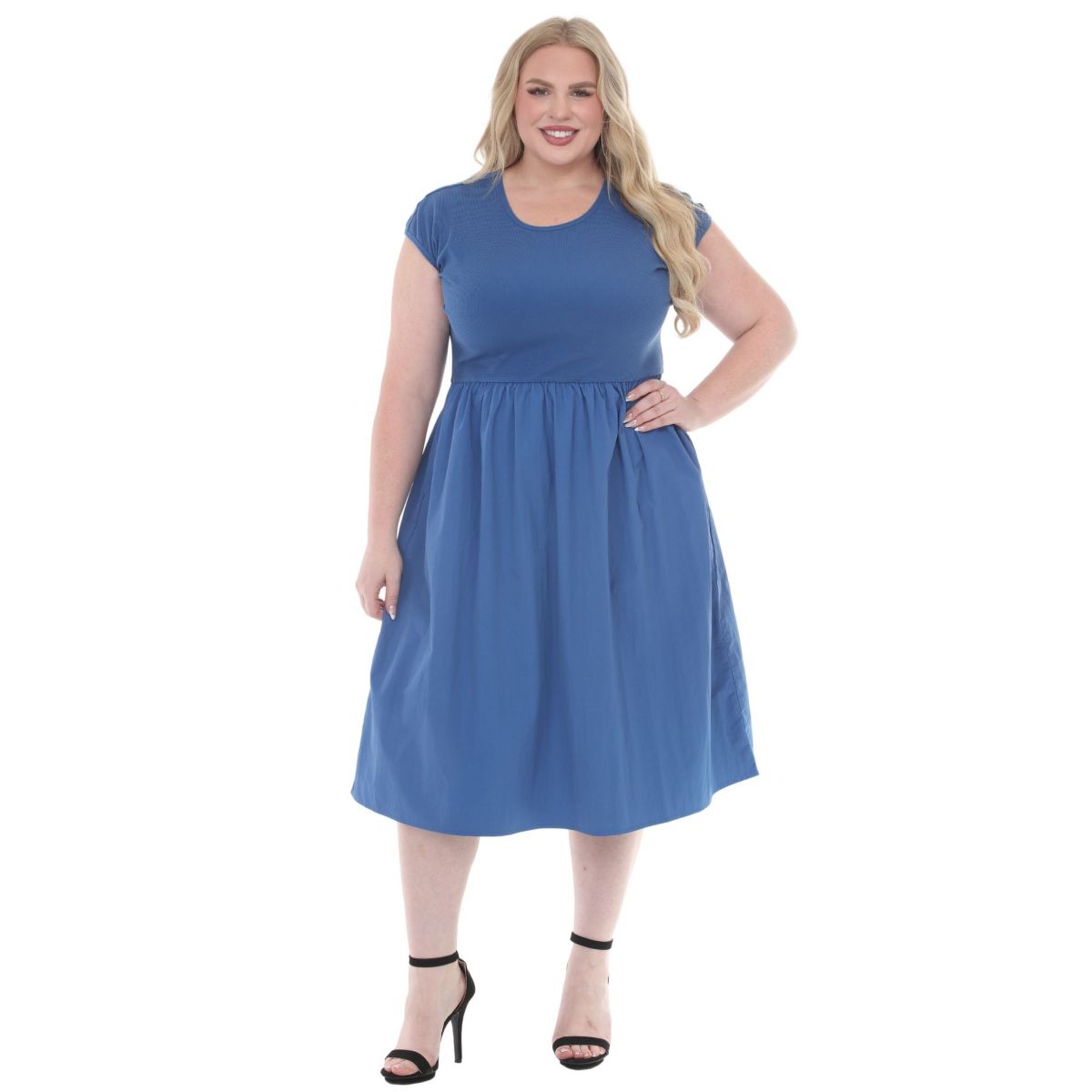 Women's Ultrasoft Cotton Knit to Woven Midi Dress -White Mark - thumbnail 10