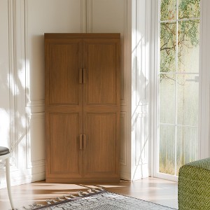 Spassway Walnut 2-Piece Tall Wood Storage Cabinet Modular Pantry Cabinet with 4 Adjustable Shelves 4 Doors Freestanding Organizer for Living Room - 1 of 4