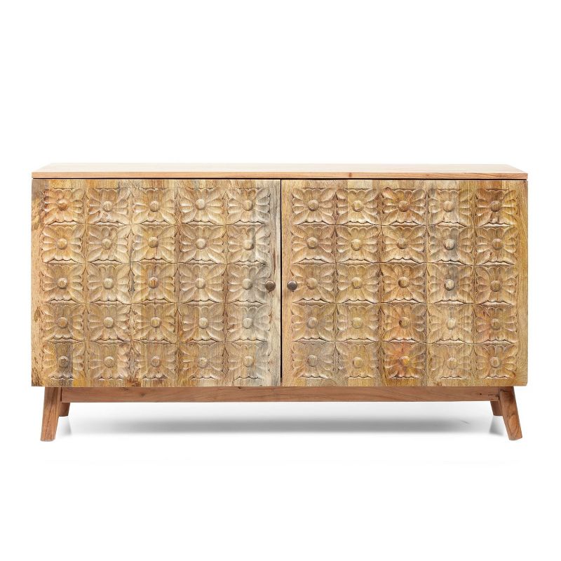 Grimsley Handcrafted Boho Acacia Wood 2 Door Cabinet Natural - Christopher Knight Home, 1 of 12