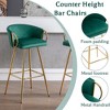 QingMoon Modern Velvet Bar Stools, 30" Counter Height Chairs Set of 2 with Gold Legs and Chrome Footrest for Kitchen Island, Home Pub - 3 of 4