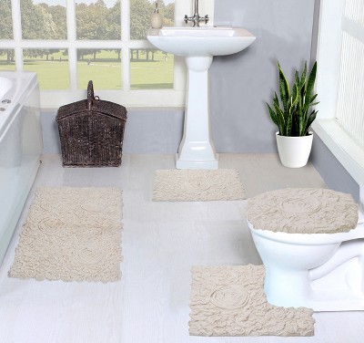 Bell Flower Collection Cotton Floral Pattern Tufted Bath Rug Set Pack of 4 - Home Weavers