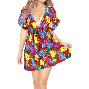 HAPPY BAY Women's Summer Mini Beach Tropical Dress Swimsuit V Neck Tops Cover Ups for Swimwear for Women X-Large-XX-Large Red Floral - 1 of 3