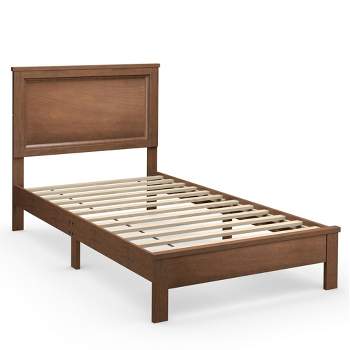 Costway Twin/Full/Queen Size Bed Frame Platform Slat High Headboard Bedroom Rubber Wood Leg