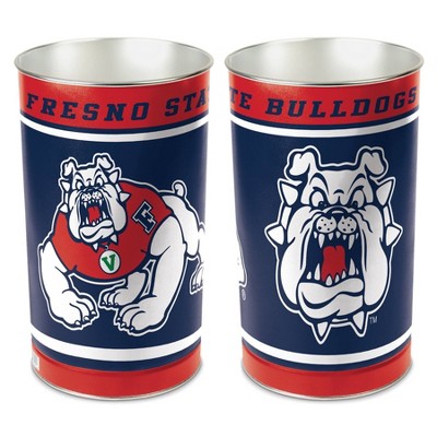 NCAA Fresno State Bulldogs Waste Basket: Indoor Tin Trash Can, Open Top Design