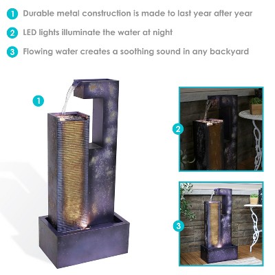 Dark Purple Metal Cascading Tower Outdoor Water Fountain with LED Lights