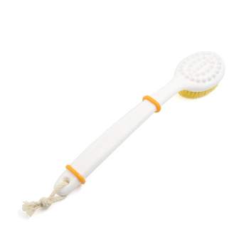 Unique Bargains White Soft Bristle Curved Plastic Massage Scrub Handle Cleansing Brush