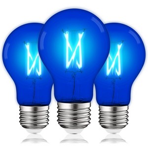 Luxrite A19 LED Blue Edison Light Bulb, 4.5W=60W Equivalent, Clear Glass Filament, UL Listed, Indoor Outdoor, Porch, E26 Standard Base 3 Pack - 1 of 4