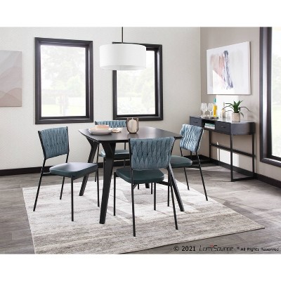 Braided Tania 39" Blue Faux Leather Metal Dining Chair Set