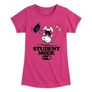 Girls' - Peanuts - Snoopy Flipping Student Mode Off Fitted Short Sleeve Graphic T-Shirt - 1 of 4