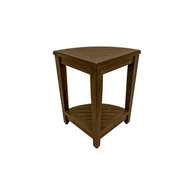 23" Dark Brown Teak Corner Shower Shelf with Adjustable Feet