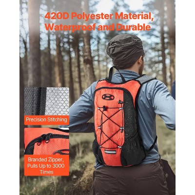 VEVOR Hydration Backpack with 2L TPU Water Bladder, Hydration Pack Backpack, Lightweight Hiking Water Backpack for Men Women, Black&Orange — фото 5