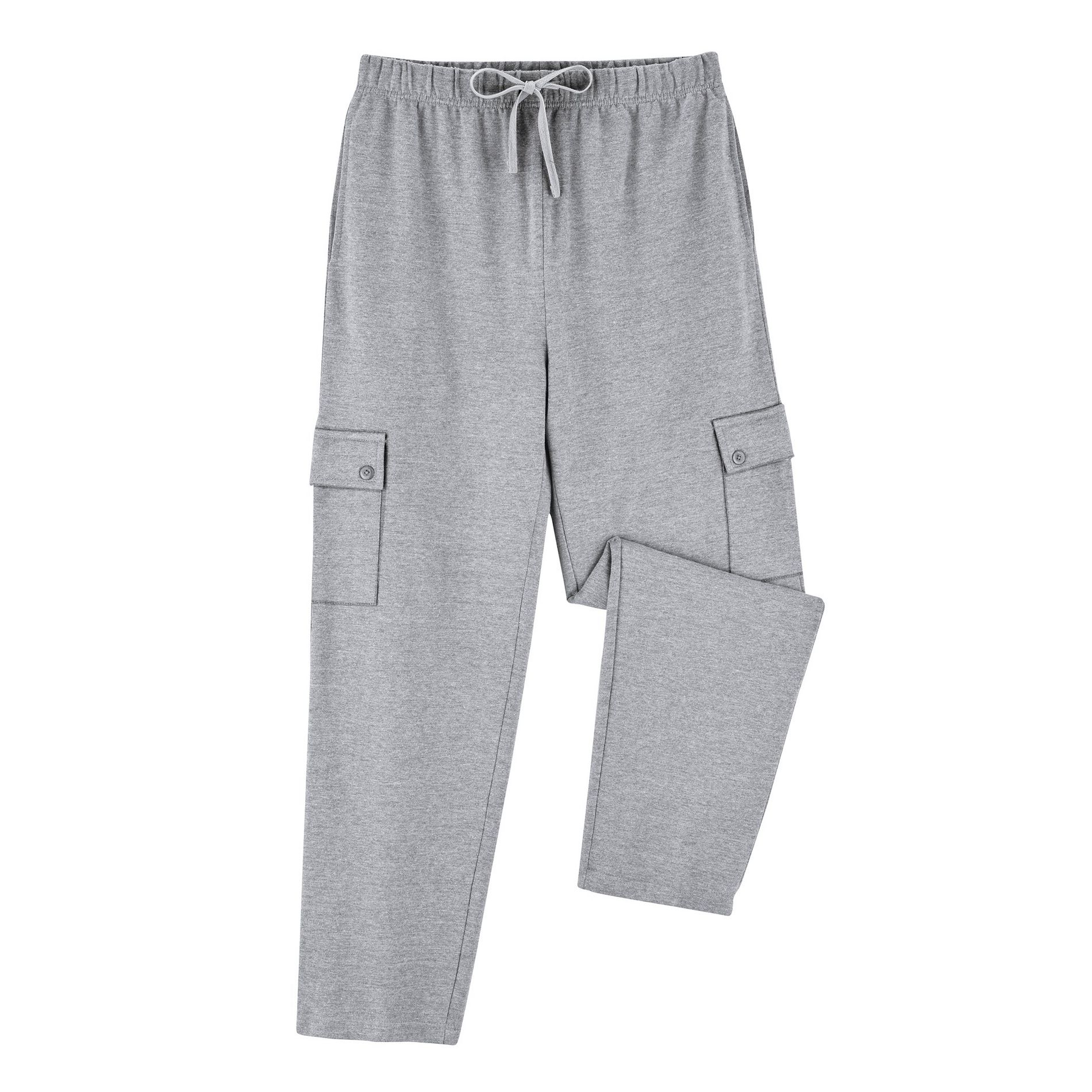 Collections Etc Men's French Terry Drawstring Waist Cargo Pants Medium Heather Gray