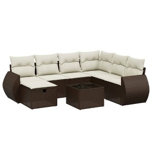 vidaXL Garden Sofa Set Brown, Transparent Poly Rattan, Tempered Glass, Steel - 1 of 4
