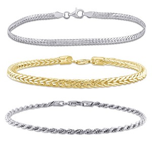 EVERLY JEWELRY | 2-Tone Sterling Silver 3 Piece Bracelet Set Herringbone, Rope and Foxtail - 1 of 4