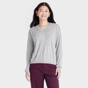 Women's Fine Gauge V-Neck Pullover Sweater - A New Day™ - 1 of 3