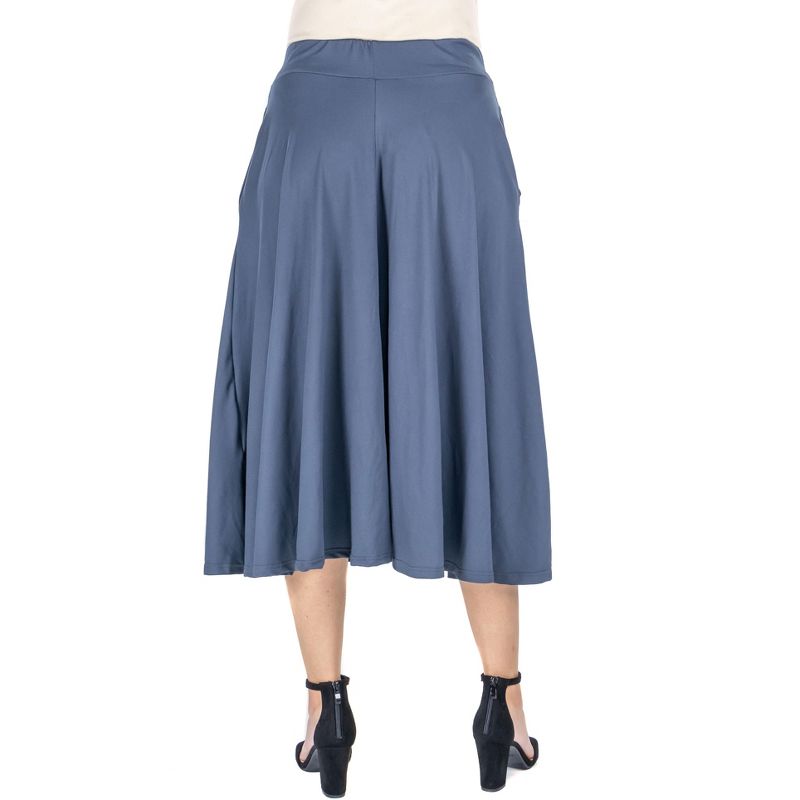 24seven Comfort Apparel Elastic Waist Pleated Pocket Midi Skirt, 3 of 5