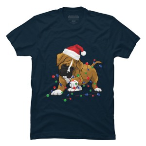 Men's Design By Humans Saint Bernard dog christmas light costume hat santa Fairy lights By Rondes T-Shirt - 1 of 4
