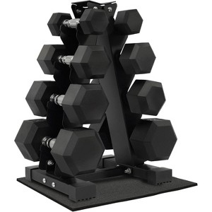 Rubber Coated Hex Dumbbell Set with Storage Rack, Free Weights for Home Gym - 1 of 4