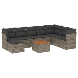 vidaXL Patio Sofa Set with Cushions Outdoor Furniture 9 Piece Poly Rattan - Gray - 1 of 4