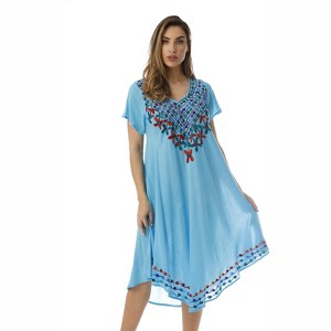 Riviera Sun Womens Embroidered Summer Dress - Short Sleeve Beach Cover Up with Embroidery - Dresses for Women - 1 of 3