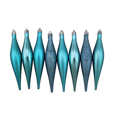 Northlight 8ct Shatterproof 4-Finish Christmas Finial Drop Ornament Set 6" - Turquoise