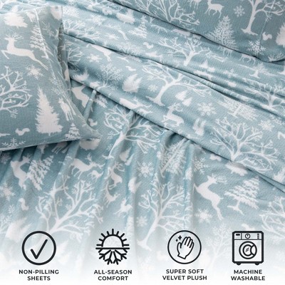 King Enchanted Woods Blue Velvet Plush Fleece Sheet Set