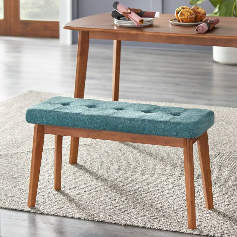 Nettie Mid-Century Modern Upholstered Bench Walnut/Teal - Buylateral, 3 of 7