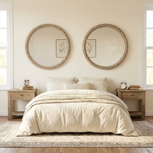 Spassway Decorative Round Wood Mirror with Bead Rustic Farmhouse Circle Mirrors for Wall Decor Living Room Entryway Bathroom Over Sink - 1 of 4