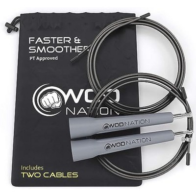 WOD Nation Adjustable Speed Jump Rope For Men, Women & Children, Fitness Skipping Rope for Boxing, MMA and Endurance (Gray)