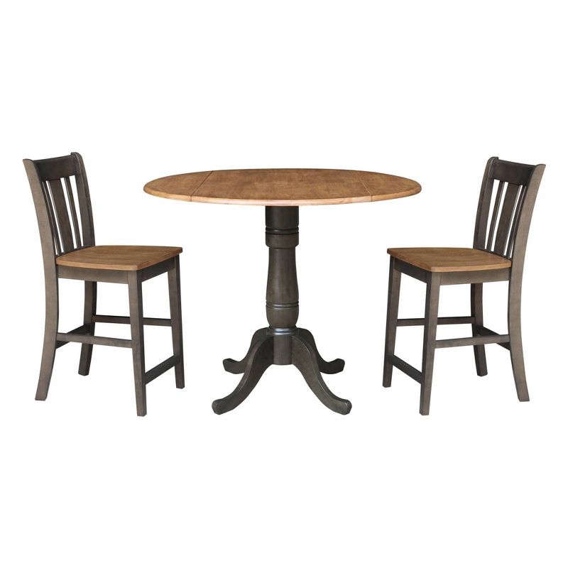 3pc 42&#34; Round Dual Drop Leaf Counter Height Dining Table with 2 Splat Back Stools Hickory/Washed Coal - International Concepts, 1 of 11