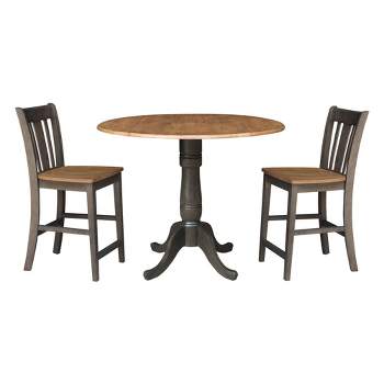 3pc 42" Round Dual Drop Leaf Counter Height Dining Table with 2 Splat Back Stools Hickory/Washed Coal - International Concepts