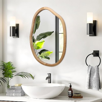 Dolonm Wall Mirror - Wood Framed Abstract Mirror for Living Room, Bathroom, Bedroom Decor
