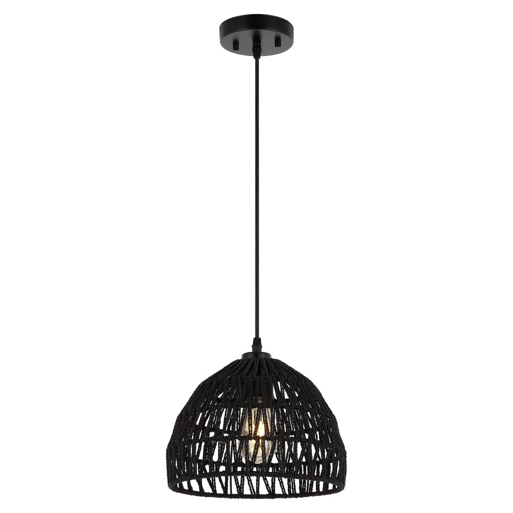10.25" Campana Bohemian Modern Woven Rope/Iron LED Pendant Black - JONATHAN Y: Adjustable Ceiling Light Fixture, UL Listed