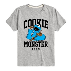 Boys' - Sesame Street - Cookie Monster Collegiate Short Sleeve Graphic T-Shirt - 1 of 4