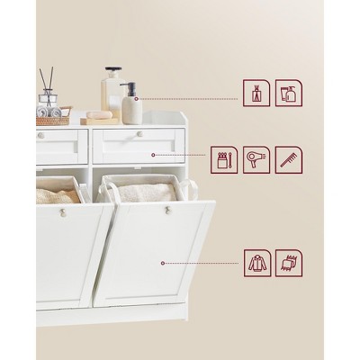White Freestanding Bathroom Cabinet with Dual Hampers