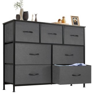 GlasFlength Decorative Storage Cabinets Tall Dresser Fabric Storage Tower ,Wood Top for Kid Room, Entryway, Nursery, Gray 39.3"*11.8"*30.3" - 1 of 4