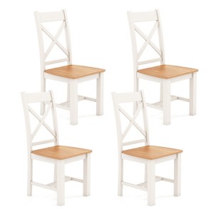 Tangkula Modern Wooden Dining Chairs Set of 4 w/ High Back Rubber Wood Frame Armless - 1 of 4
