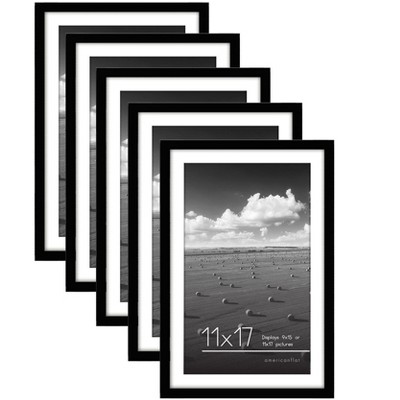 Americanflat 11x17 Picture Frame with Polished Plexiglass, Set of 5, Use as 9x15 Frame with Mat or 11x17 Frame Without Mat, Galleria Collection,Black