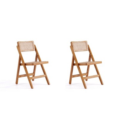 Set of 2 Pullman Cane Folding Dining Chairs Natural: Manhattan Comfort, Armless, Ash Wood Frame, Easy Storage