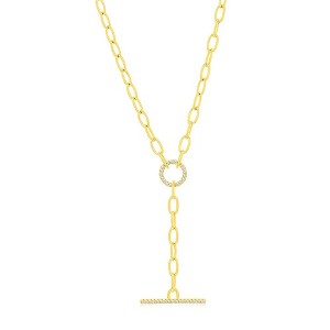 Bella Silver Sterling Silver, Toggle CZ Paperclip Necklace - Gold Plated - Gold - 17 Inch - 1 of 2