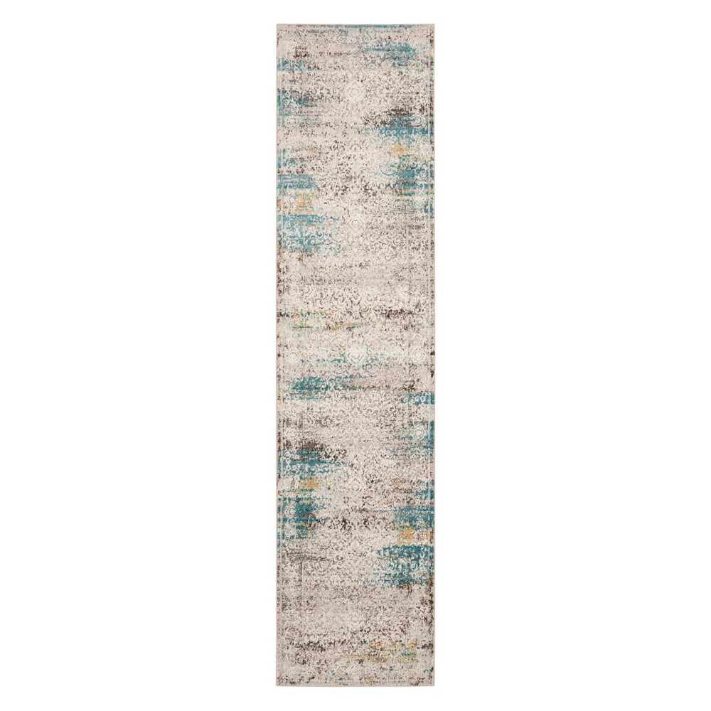 2'x8' Lois Medallion Loomed Area Rug Cream/Blue - Safavieh